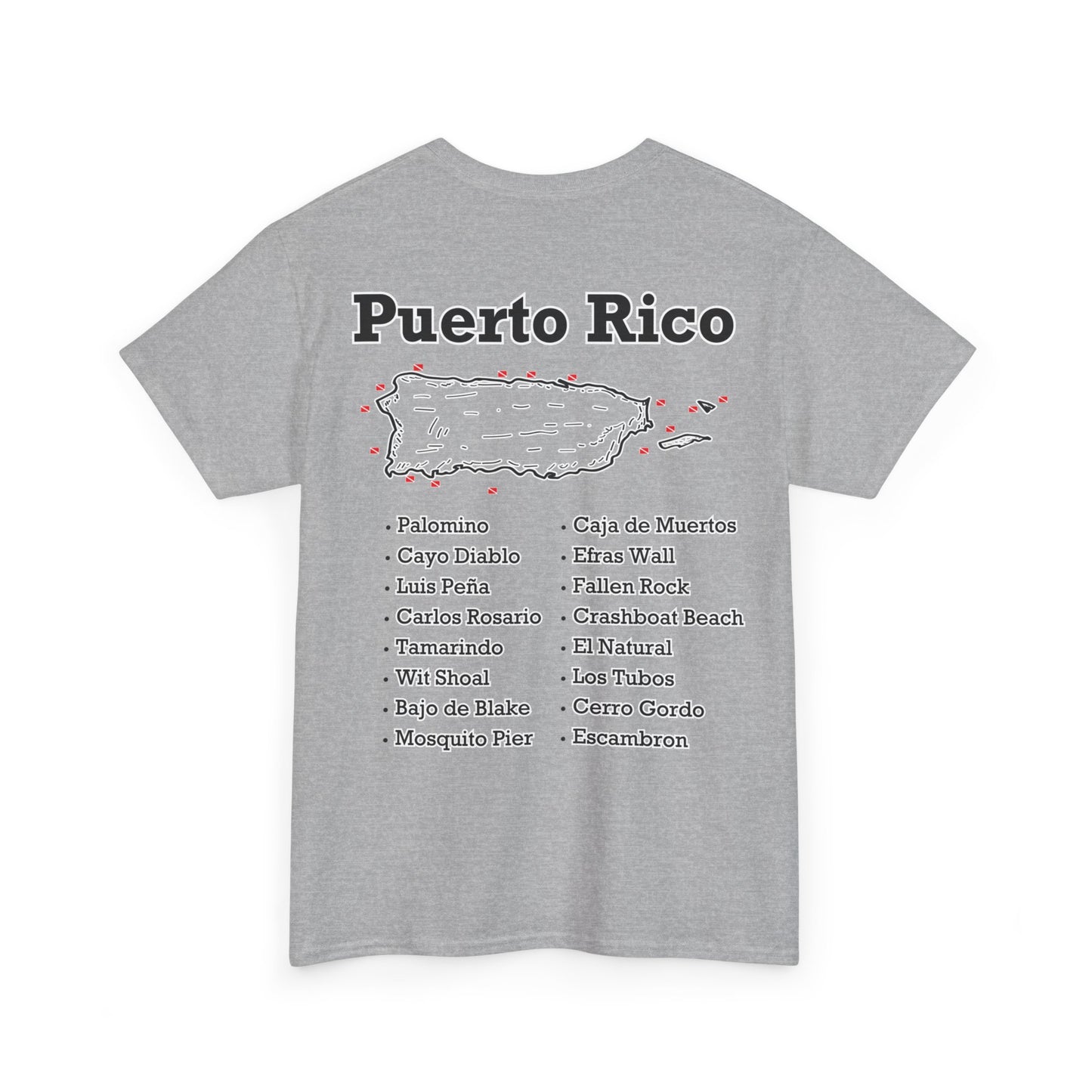 PR Dive Sites Dark Colored Unisex Heavy Cotton Tee With Logo