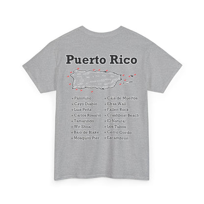 PR Dive Sites Dark Colored Unisex Heavy Cotton Tee With Logo